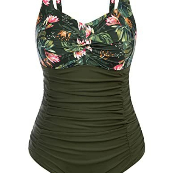 One Piece Swimsuits Tummy Control Vintage Ruched Bathing Suits, New w Tag, 12W - Picture 2 of 5